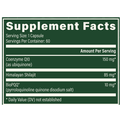 Global Healing CoQ10 & BioPQQ with Himalayan Shilajit 60 caps Supplement Facts