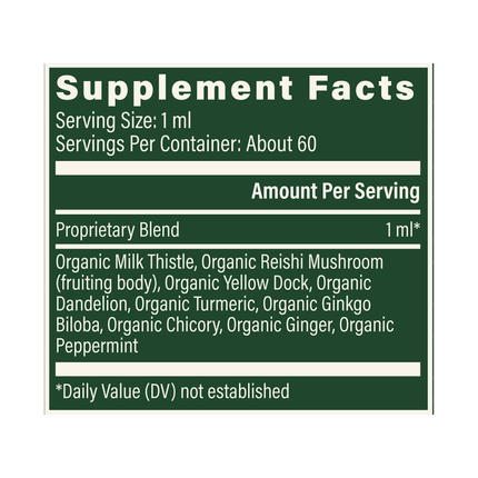 Global Healing Liver Health 2oz liquid Supplement Facts 