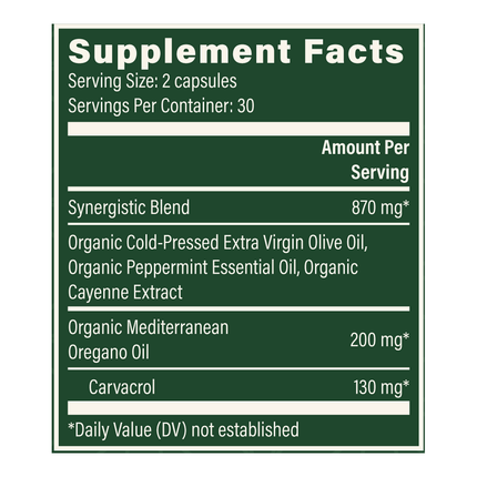 Global Healing Oregano Oil 200 mg, Liquid Capsules 60 caps Supplement Facts