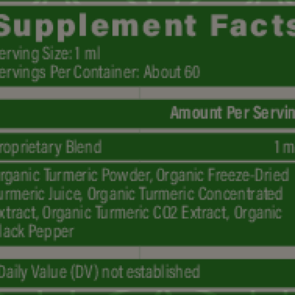 Global Healing Turmeric Raw Herbal Extract 2 oz liquid Supplement Facts 