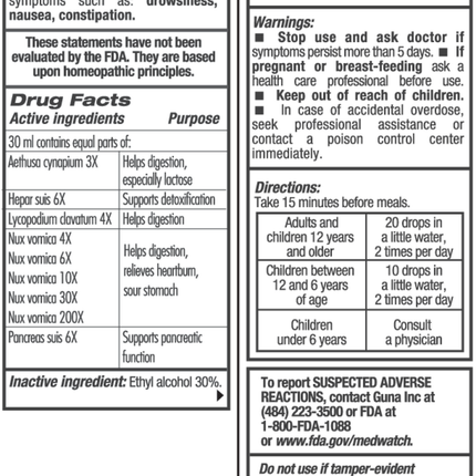 Guna GUNA Digestion Plus 30 ml Supplement Facts