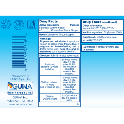 GUNA-FGF (Fibroblast Growth Factor) 30 ml Supplement Facts