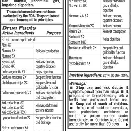 Guna Guna-Bowel 30 ml Supplement Facts