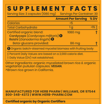 Herb Pharm Cordyceps Blend with Reishi 90 caps Supplement Facts