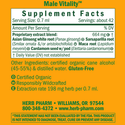 Herb Pharm Male Sexual Vitality 30 ml Supplement Facts