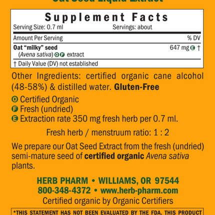 Herb Pharm Oat Seed 240 ml Supplement Facts