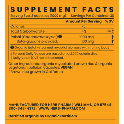 Herb Pharm Reishi 90 caps Supplement Facts