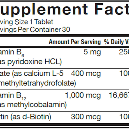 HumanN Active B Complex 30 tabs Supplement Facts