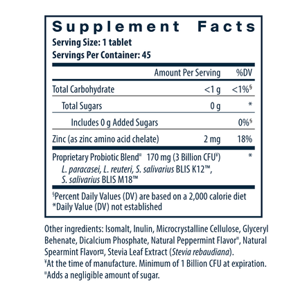 Hyperbiotics PRO-Dental 45 tabs (chewable) Supplement Facts 