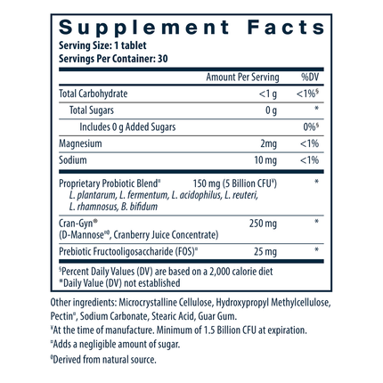 Hyperbiotics PRO-Women 30 tabs  Supplement Facts