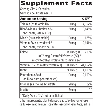 Integrative Therapeutics Active B-Complex 120 caps Supplement Facts