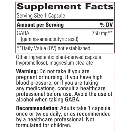 Integrative Therapeutics GABA 750mg 60 caps Supplement Facts