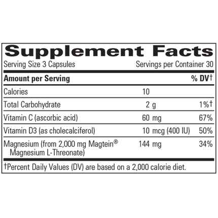 Integrative Therapeutics Magtein L-Threonate Plus 90 caps Supplement Facts