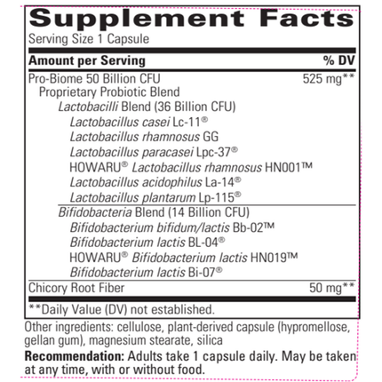 Integrative Therapeutics Pro-Biome 50B 30 caps Supplement Facts