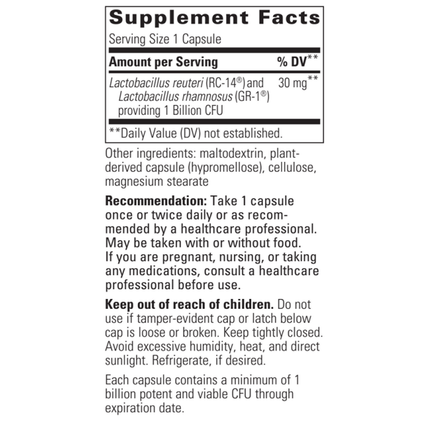 Integrative Therapeutics Pro-Flora Women's Probiotic 30caps Supplement Facts 