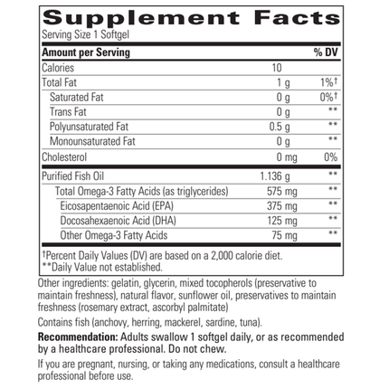 Integrative Therapeutics Pure Omega HP 120 softgels Supplement Facts