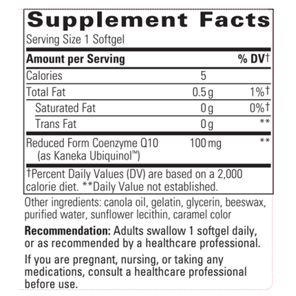 Integrative Therapeutics UBQH 100mg 60 softgels Supplement Facts
