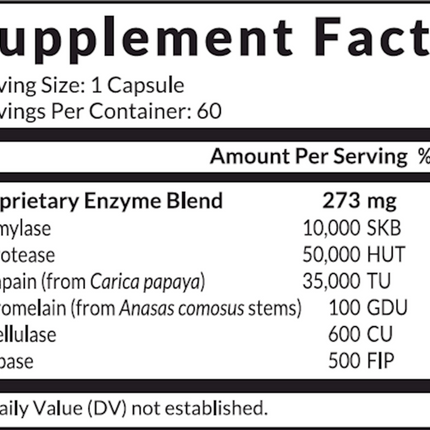 InterPlexus Mega Polyzyme 60 Capsules Supplement Facts 
