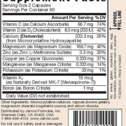 Jarrow Formulas Bone-Up 120 caps Supplement Facts
