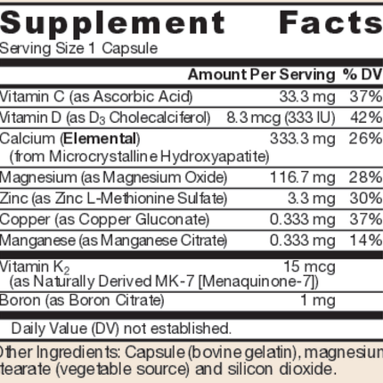 Jarrow Formulas BoneUp Three Per Day 90 caps Supplement Facts