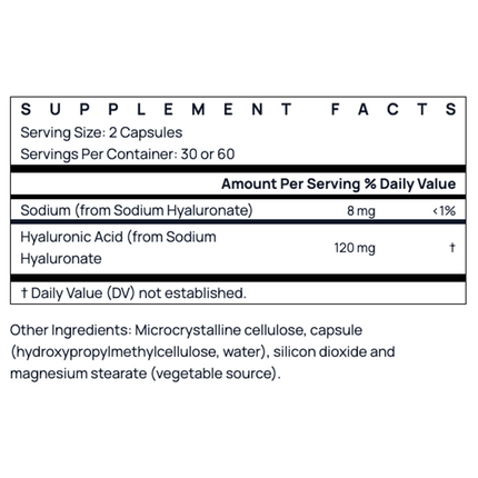 Jarrow Formulas Hyaluronic Acid 120mg 60 caps Supplement Facts