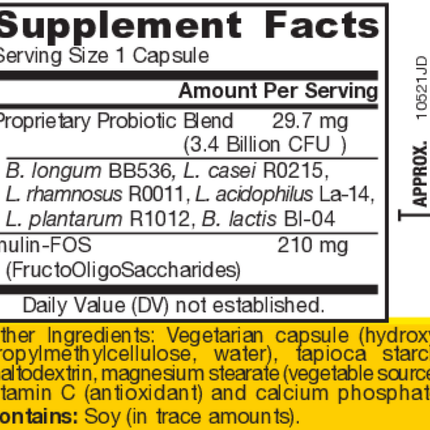 Jarrow Formulas Jarro-Dophilus+ FOS 100 caps Supplement Facts