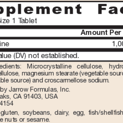 Jarrow Formulas L-Glutamine 1000mg 100 tabs Supplement Facts