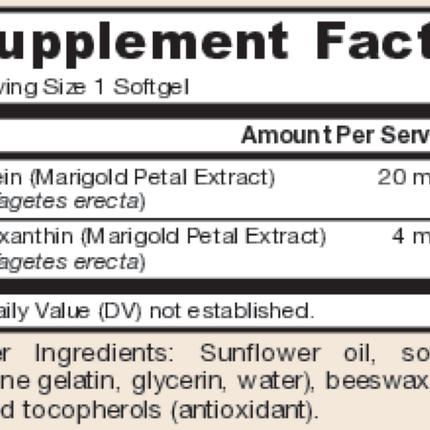 Jarrow Formulas Lutein 20mg 60 softgels Supplement Facts