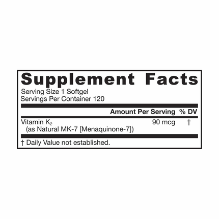 Jarrow Formulas MK-7 90mcg 120 softgels Supplement Facts