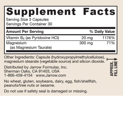 Jarrow Formulas Magnesium Taurate 90 caps Supplement Facts