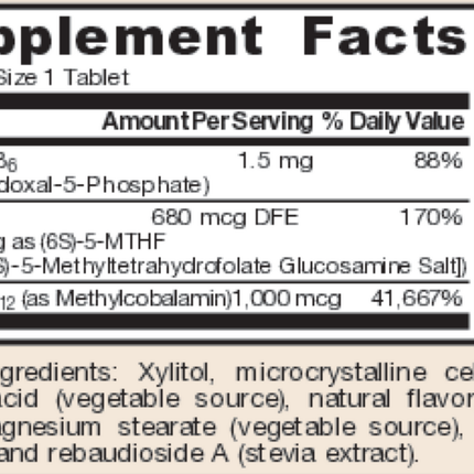 Jarrow Formulas Methyl B-12 & Methyl Folate Lemon 100 tabs Supplement Facts