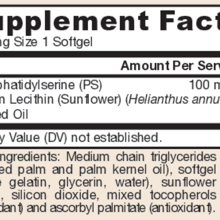 Jarrow Formulas PS-100 100mg 30 softgels Supplement Facts