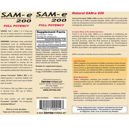Jarrow Formulas Sam-e 200 200mg 20 tabs Supplement Facts