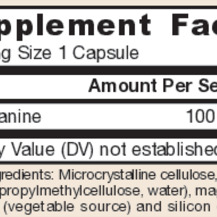 Jarrow Formulas Theanine 100mg 60 caps Supplement Facts