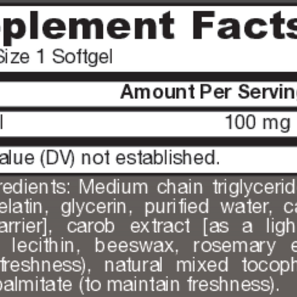 Jarrow Formulas Ubiquinol QH-Absorb 100 mg 60 softgels Supplement Facts 