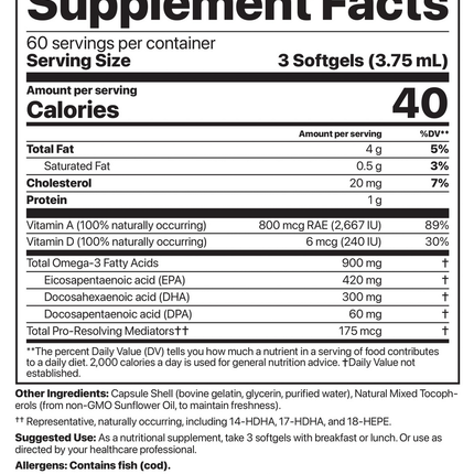 Jigsaw Health Alaskan Cod Liver Oil 180 softgels Supplement Facts