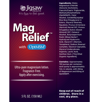 Jigsaw Health MagRelief Lotion 5 ounce Supplement Facts