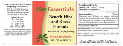 Kan Herbs - Essentials Benefit Hips and Knees Formula 120 tabs Supplement Facts