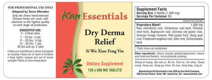 Kan Herbs - Essentials Dry Derma Relief 120 tabs Supplement Facts
