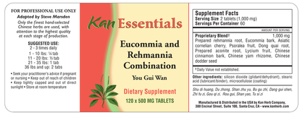Kan Herbs - Essentials Eucommia and Rehmannia Combination 120 tabs Supplement Facts