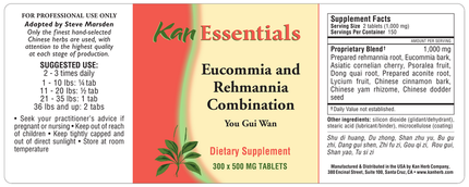 Kan Herbs - Essentials Eucommia and Rehmannia Combination 300 tabs Supplement Facts