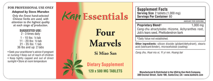 Kan Herbs - Essentials Four Marvels 120 tabs Supplement Facts