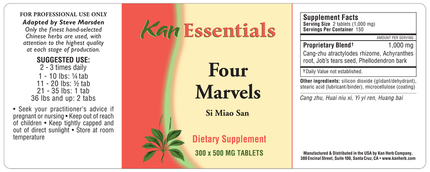 Kan Herbs - Essentials Four Marvels 300 tabs Supplement Facts