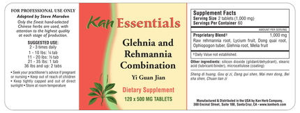Kan Herbs - Essentials Glehnia and Rehmannia Combination 120 tabs SupplementtFacts