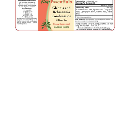 Kan Herbs - Essentials Glehnia and Rehmannia Combination 60 tabs Supplement Facts