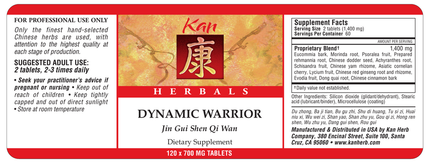 Kan Herbs - Herbals Dynamic Warrior 120 tabs Supplement Facts