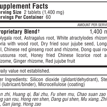 Kan Herbs - Herbals Gather Vitality 120 tabs Supplement Facts