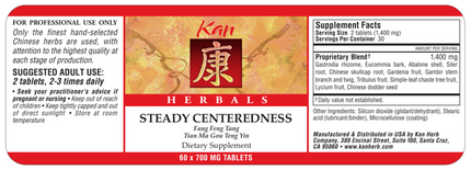 Kan Herbs Herbals Steady Centeredness 60 tabs Supplement Facts 