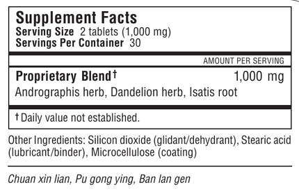 Kan Herbs - Traditionals Antiphlogistic Formula 60 tabs Supplement Facts