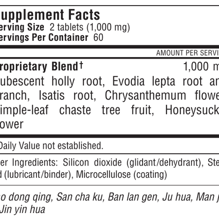 Kan Herbs - Traditionals Gan Mao Ling 120 tabs Supplement Facts